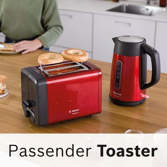 Електричний чайник Bosch DesignLine TWK4P434, 1.7 л, червоний: без розбризкування, індикатор рівня води, захист від перегріву