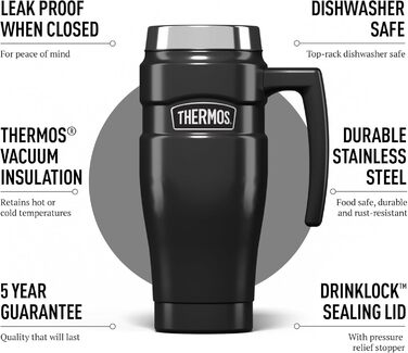 Термос König Travel Mug з нержавіючої сталі - Матовий чорний (470 мл) - Gun Metal