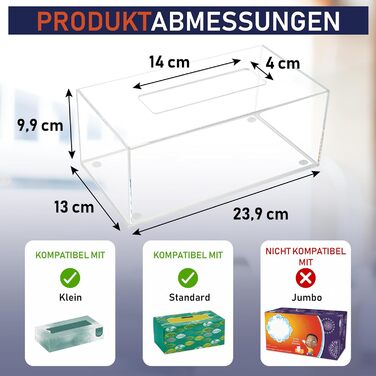 Acrylic tissue box, transparent, for tissues, napkins, dryer sheets - perfect cover for bathroom, desk, countertop, vanity, nightstand (Rectangular, Clear)