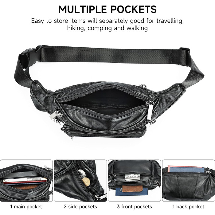 Стильна бананка для жінок з натуральної шкіри (бананка на пояс, шкіряна бананка, чорна бананка)