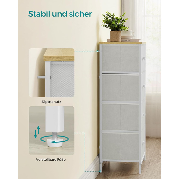 SONGMICS Chest of Drawers, Storage Cabinet, 5 Fabric Drawers, for Entryway, Living Room, White-Oak Finish LTS514W57