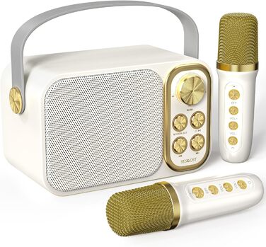 Караоке машина з 2 мікрофонами, портативна Bluetooth колонка для дітей та дорослих, 7 звукових ефектів, ідеальна для вечірок та свят (біла)