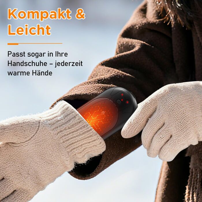 Електричний грієчка для рук, 2 шт., 6000 мАг, багаторазовий, 3 режими, 20 годин тепла, USB-зарядний, для активного відпочинку взимку, чорний