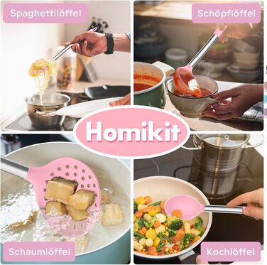 Набір кухонного приладдя Homikit 10 шт. силіконові, з нержавіючої сталі, рожевий - антипригарні, жаростійкі, для посудомийної машини
