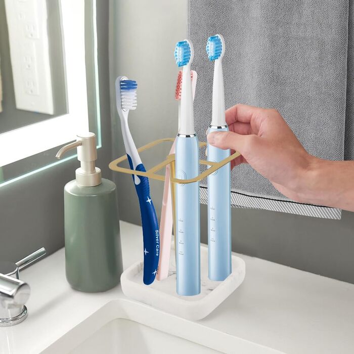 Bathroom Toothbrush Holder, 304 Stainless Steel, 3-Slot Bathroom Toothbrush Holder, Space-Saving Toothpaste Organizer (Gold)