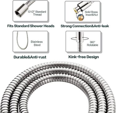 BRIGHT SHOWERS Dual Shower Head Combo Set, Handheld Shower Head, Rainfall Shower Head, Combo with Black Face, 152.4 cm (60 inch) Stainless Steel Shower Hose, (2.5 Gallon Per Minute, Brushed Nickel)