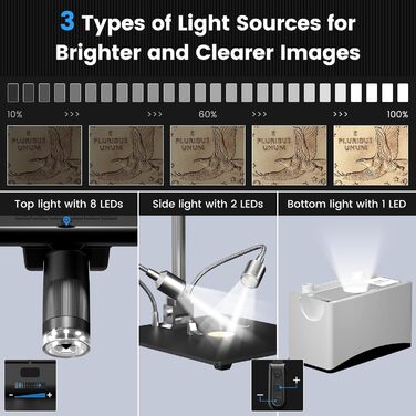 Мікроскоп цифровий Andonstar AD210 10.1 дюймів для дорослих, паяльний мікроскоп для ремонту електроніки, мікроскоп-камера для монет з повноекранним переглядом та підсвічуванням