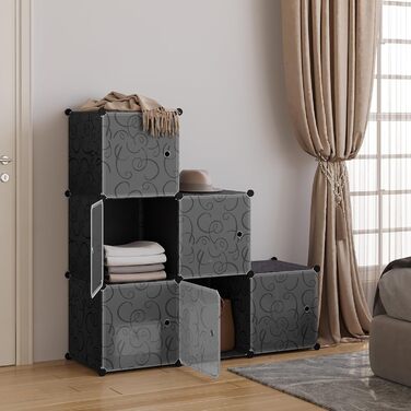 WOLTU Stackable Shoe Boxes, Shoe Rack with 6 Stackable Boxes, Storage Box with Door, DIY Shelf, Plastic Box for Shoe Storage, Shoe Organizer, 35x35x35 cm per Shoe Box, Black
