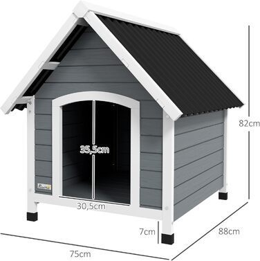 Будка для собак PawHut з дерева, сірого кольору, для середніх собак, 75 x 88 x 82 см, знятний піддон, захист від корозії, зовнішнє використання