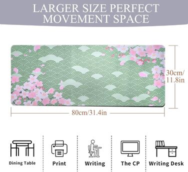 Ігровий килимок для миші XXL 80x30 см, протиковзкий килимок на стіл Sakura для геймерів, офісу, MacBook та ноутбука (темно-зелений)