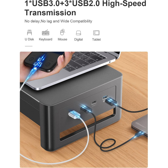 Підставка для двох моніторів Meatanty з 2 ящиками та 4 USB-портами, металева, для ПК, iMac, з USB-хабом, 98.3 см