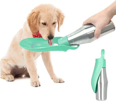 Водяна пляшка для собак ZoneYan 750 мл з нержавіючої сталі, портативна, витокозахисна, для подорожей, парків, кемпінгу, піших прогулянок (світло-зелена)