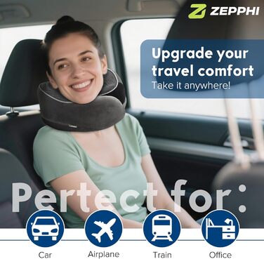 Подушка для шиї у літак, Memory Foam, для дорослих, ергономічна підтримка шиї з 3D-маскою для сну, навушниками, сумкою - ідеальна для літака, авто, дому, офісу, подушка для сну (Сірий)