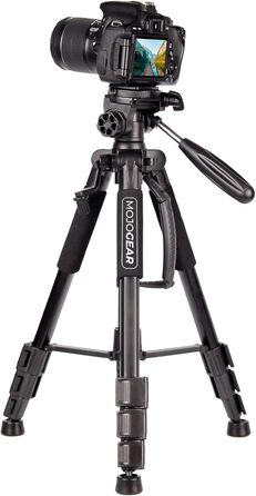 Штатив відео 140 см MOJOGEAR з кріпленням для смартфона - штатив для камери/телефона, трипод з кульковою головкою, алюміній, SAB234