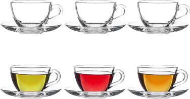 Pasabahce Basic: 6 чашок з 6 підставками для чаю, кави, капучино (прозорі)