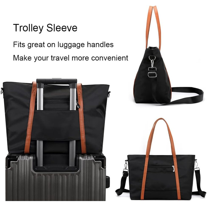 Zhongningyifeng Women's Nylon Tote Bag 15.6 Inch Laptop Shoulder Handbag Wallet for Travel Work