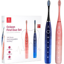 Oclean Find Duo Set: електрична зубна щітка 2 шт. з 5 режимами, акумулятор до 180 днів, водонепроникна (IPX7), рожевий & блакитний