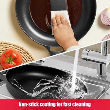 Сковорода індукційна 28 см з антипригарним покриттям, знімний ручка, універсальна сковорода, BPA Free, алюмінієвий лиття, чорна