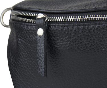 Сумка поясна жіноча Frentree® зі шкіри, Італія, крос-боді, чорна, срібна фурнітура, велика (MAXI)