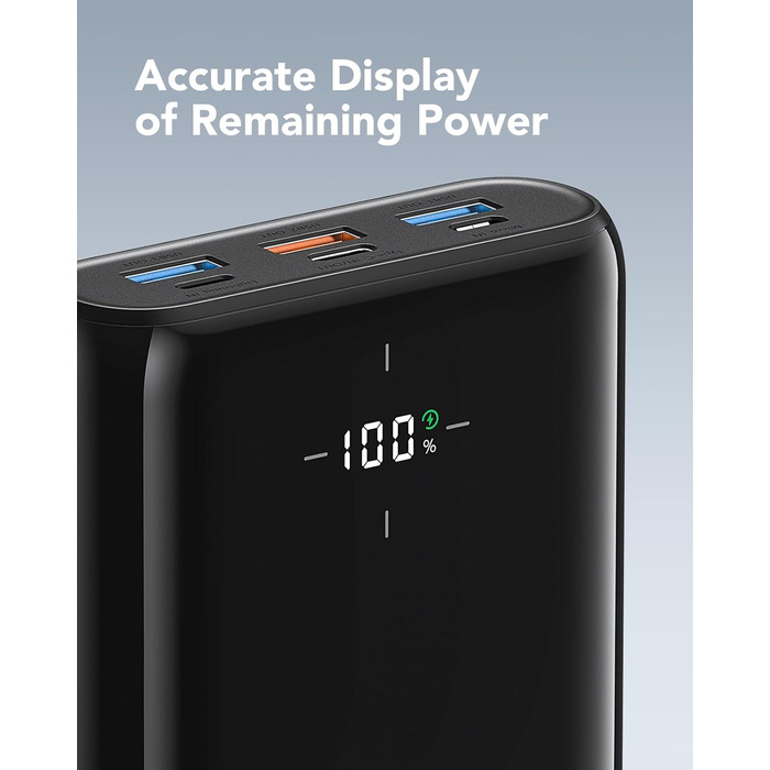 Power Bank VIYISI 30000mAh з LED дисплеєм, 20W PD, 4 виходи та 3 входи, сумісний з iPhone/iPad/Samsung/Huawei, чорний