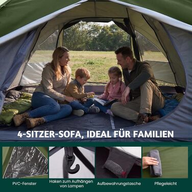 Намет кемпінговий 4-місний з тамбуром сімейний водонепроникний PU4000 UV-захист, ультралегкий двошаровий купольний намет з вентиляцією та москітною сіткою для подорожей, риболовлі, зеленого туризму