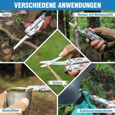 FLISSA 19-in-1 Multifunction Pliers - Multitool with Glass Breaker & Fire Starter - Stainless Steel Camping & Repair Tool with Carrying Case