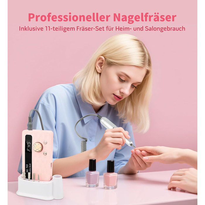 Електричний фрезер для нігтів Ziweo з LED дисплеєм, 45000 об/хв, для манікюру та педикюру, для гелю, акрилу, акригелю, Shellac