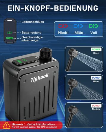 Портативний душ для кемпінгу з насосом 5000mAh, 3 режими, присоски та гак. Для миття тварин, авто, фруктів, поливу квітів.