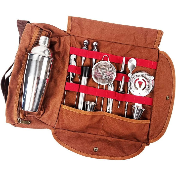 Набір бармена DUEBEL професійний 24 предмети, з сумкою для подорожей та бамбуковою підставкою - для приготування коктейлів