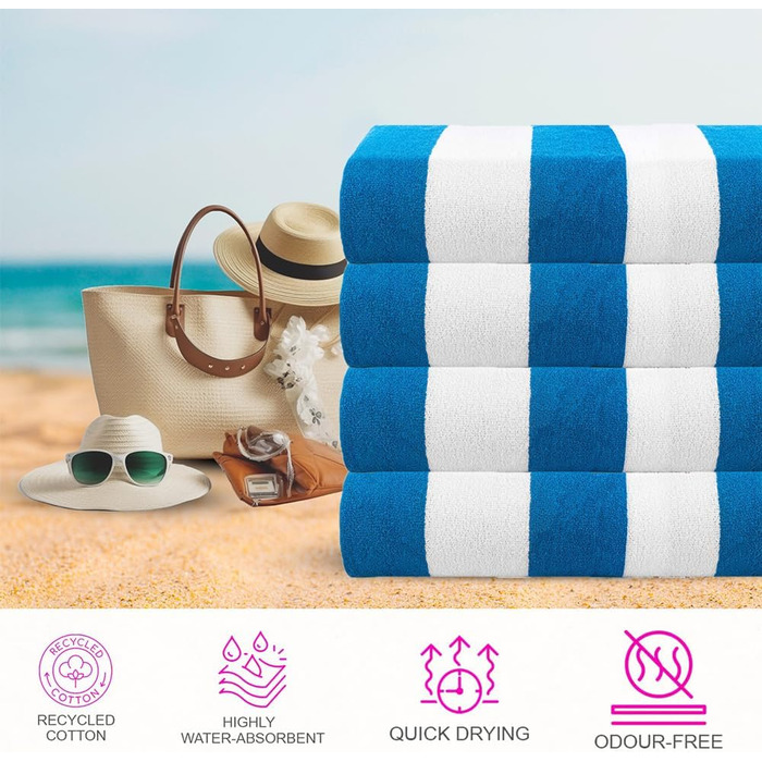 Рушники Casa Copenhagen Bora Bora Strandtücher: комплект з 4 шт. з бавовни, 76x152 см. Яскраві кольори (рожевий, червоний, жовтий, блакитний)