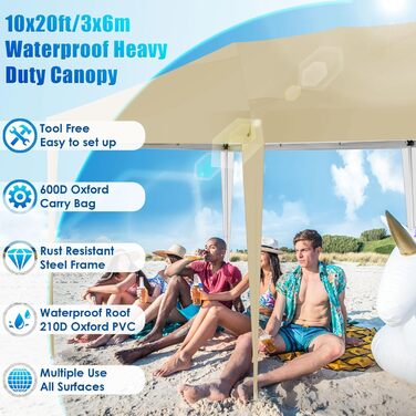 COBIZI Pavilion - Waterproof, Stable, Winter-Proof, Foldable, Pop-up Party Tent, Garden Pavilion for Beach Wedding, with 4 Side Panels, UV Protection 50+, Adjustable Height (Khaki, 3x4m)