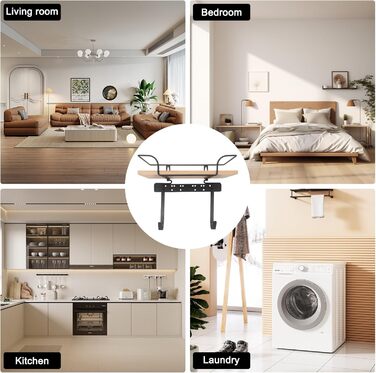 Настінна вішалка для праски та гладильної дошки, органайзер для прасування, дерев'яний підстав, регульовані гачки, для пральні