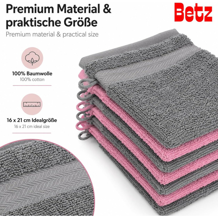 Набір махрових рукавичок для миття Betz, 100% бавовна, 16x21 см, 10 шт, колір старорожевий та антрацит