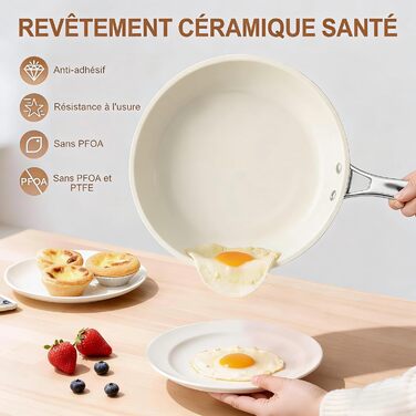 Пательня керамічна 24 см з антипригарним покриттям, індукція, духовка, посудомийна машина, алюміній, не містить PFAS, PFOA, PTFE