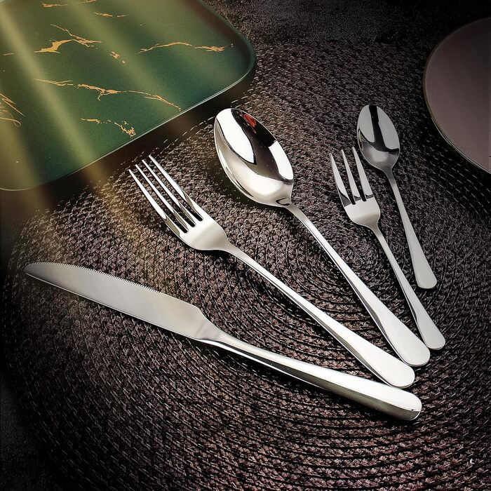 12-Person Cutlery Set, Targzier Cutlery, 60-Piece Place Setting including Knife, Fork, and Spoon, Stainless Steel Mirror-Polished Cutlery Sets, High-Quality Tableware & Dishwasher Safe