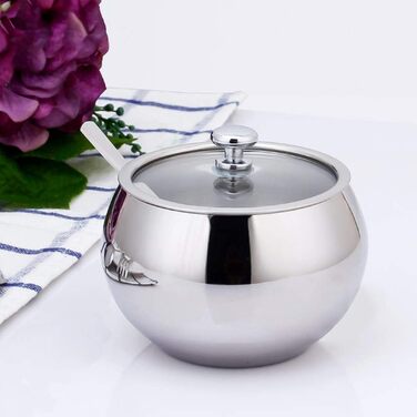 Контейнер для цукру з прозорою кришкою та ложкою, банку для спецій, солі, цукру, чаю, трав (нержавіюча сталь)