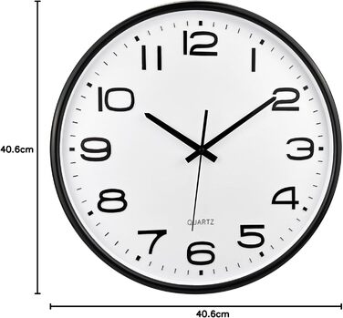 Plumeet 40.6cm Extra Large Wall Clock, Non-Ticking Silent Quartz Decorative Clocks, Modern Style Good for Living Room, Kitchen, Living Room, Bedroom, Office, Large 3D Number Display (White)