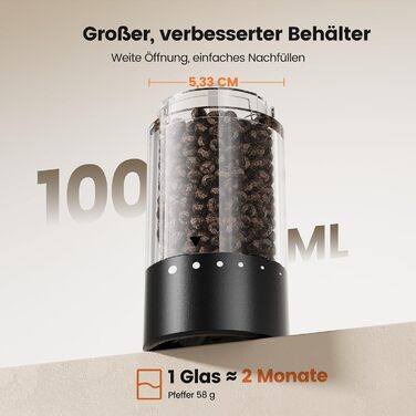 Електричні мельниці для солі та перцю 2 шт. з USB-C зарядкою, регулюванням помелу, LED-підсвічуванням, керамічним жорном та стійкою підставкою – чорний та білий