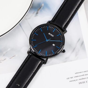 Годинник чоловічий BUREI, аналоговий кварцовий годинник з сітчатим ремінцем, мінімалістичний дизайн, чорний/синій, ідеальний подарунок для чоловіків