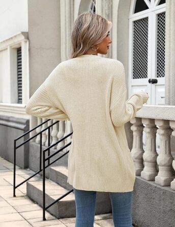 Жіночий в'язаний кардиган Zeagoo з довгим рукавом, вільний крій, V-подібний виріз, грубий в'язання, бежевий колір, для осені та зими