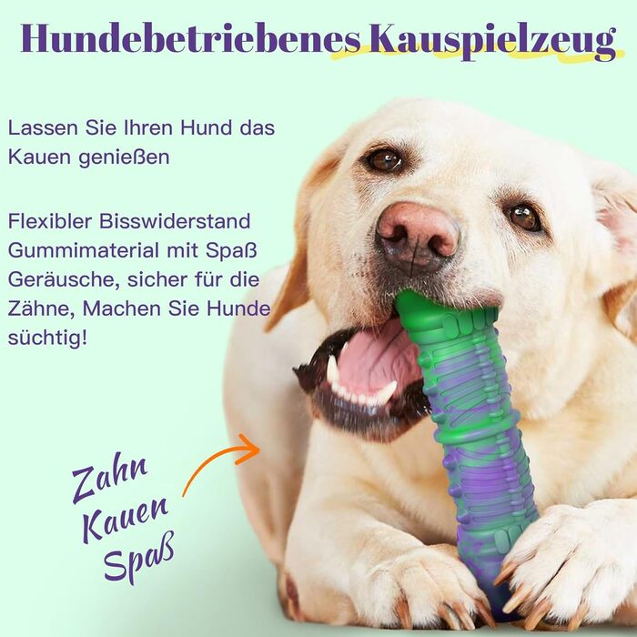 HETOO Dog Toy, indestructible, robust, squeaking, chew toy for aggressive chewers, large and medium dog breeds, dental care (Large, Purple Green)