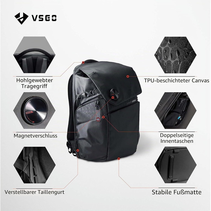 Рюкзак фото VSGO Black Snipe 16L для DSLR/SLR камер Sony, Canon, Nikon та DJI – професійний, легкий (1.1 кг) для подорожей