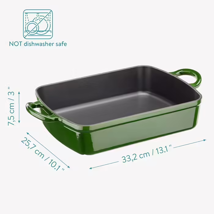 Navaris Cast Iron Casserole Dish Roasting Pan Rectangular - Enameled Roaster Heat-Resistant with Handles - For All Dishes and Cooking Surfaces