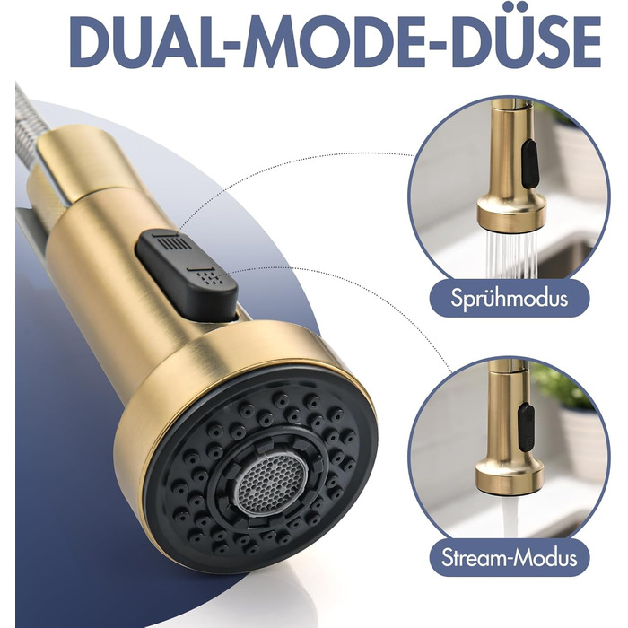 Сучасний кухонний змішувач з LED-підсвіткою, поворотний на 360°, з висувною лійкою, чорний/рожеве золото, для кухні