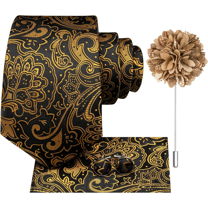 Чоловіча краватка Hi-Tie з краватковою брошкою та нагрудником (коричнева/бронзова)