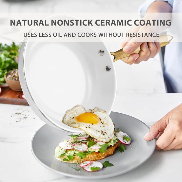 Набір посуду RIOVARM з нержавіючої сталі з антипригарним покриттям, 10 предметів. Набір каструль, сковорідок, сотейників та соусниць з лопаткою. Білий посуд для кухні.