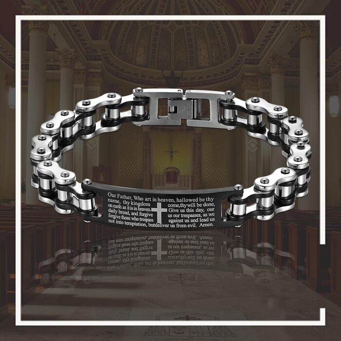 Чоловічий браслет JewelryWe з кулоном-хрестом, англійська Біблія, молитовний, з нержавіючої сталі, ланцюжок, подарунок для чоловіків (чорний/сріблястий)