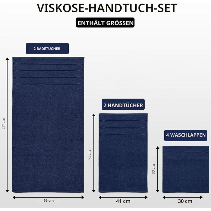 Набір рушників для ванної Utopia Towels (8 шт.): 2 банні, 2 для рук, 4 для обличчя, бавовняні, гігроскопічні, темно-сині (Marineblau)