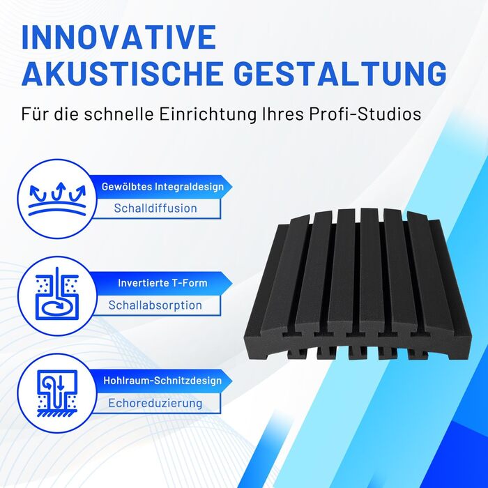 Акустичний поролон для шумоізоляції, панелі звукопоглинаючі самоклейні 30x30x7.5 см, набір 24 шт. з 150 двосторонніми клейкими накладками