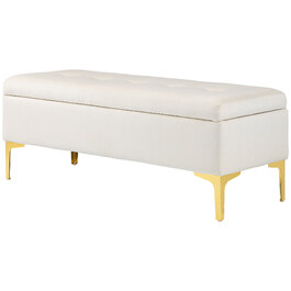 HOMCOM Storage Bench Upholstered Bench Velvet Look Metal Legs Bed Bench for Living Room Bedroom Hallway 120 x 44 x 44.5 cm Beige